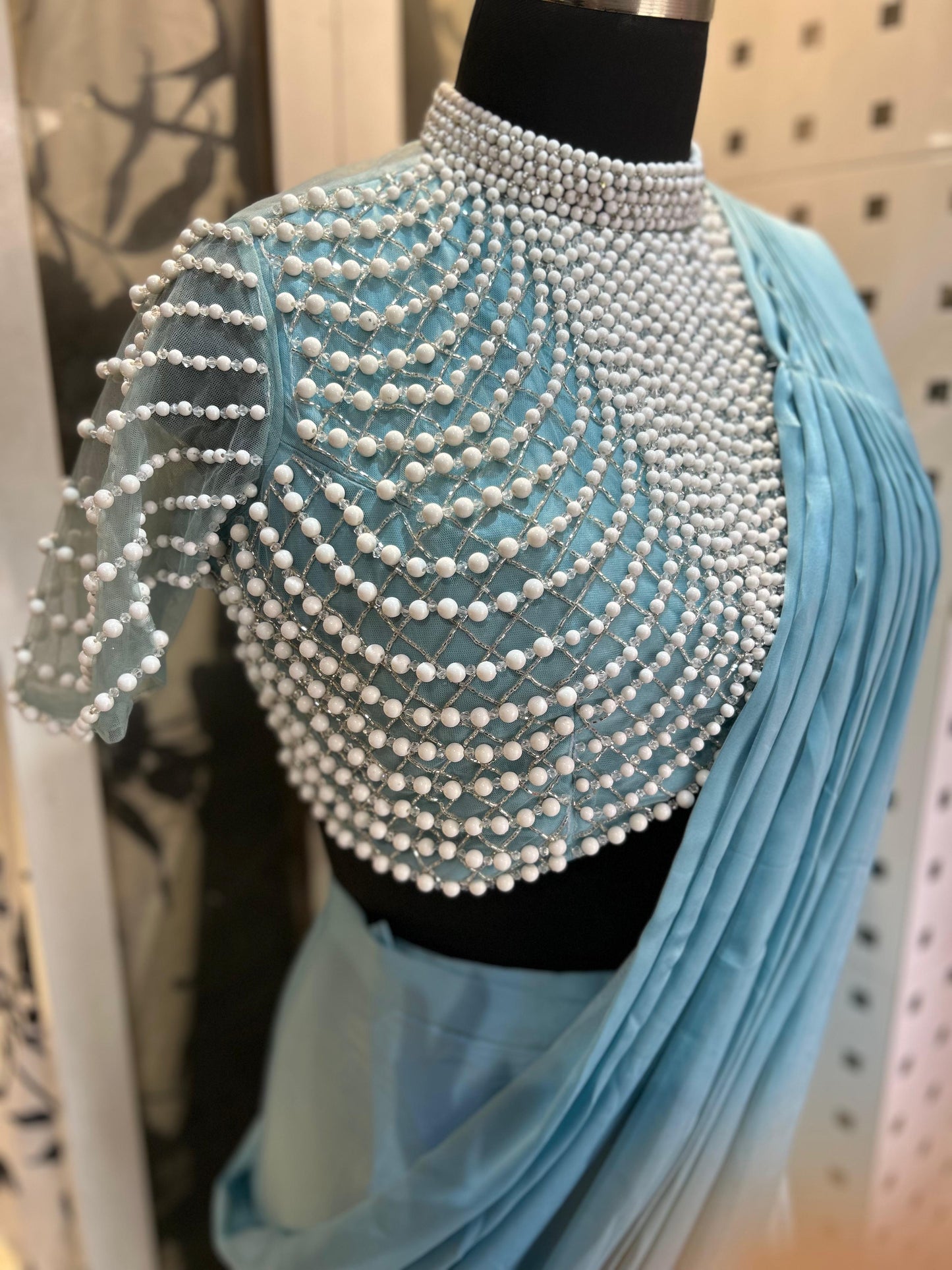 Pearl work Ruffle sari