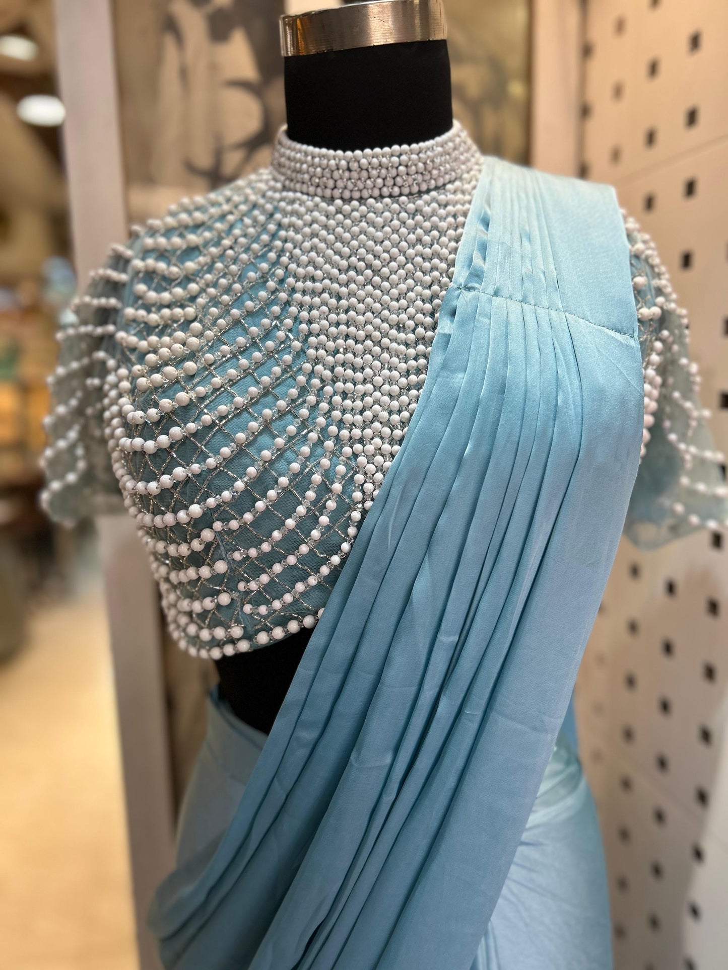 Pearl work Ruffle sari