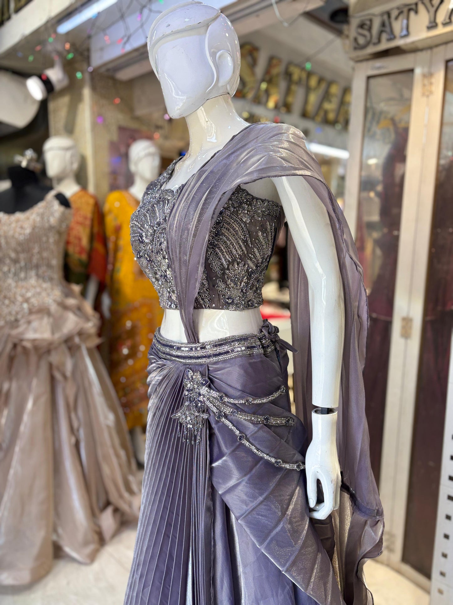 Indowestern croptop skirt with ready saree look