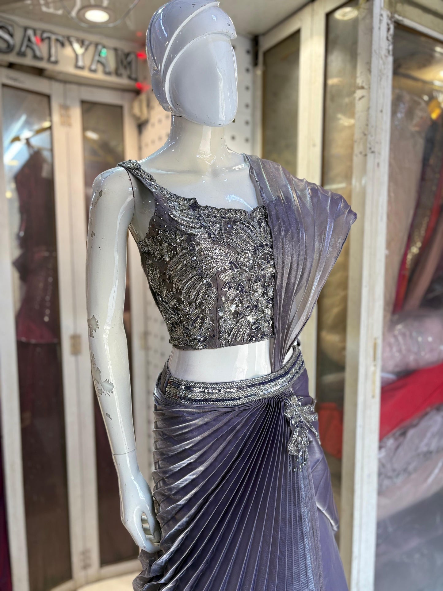 Indowestern croptop skirt with ready saree look