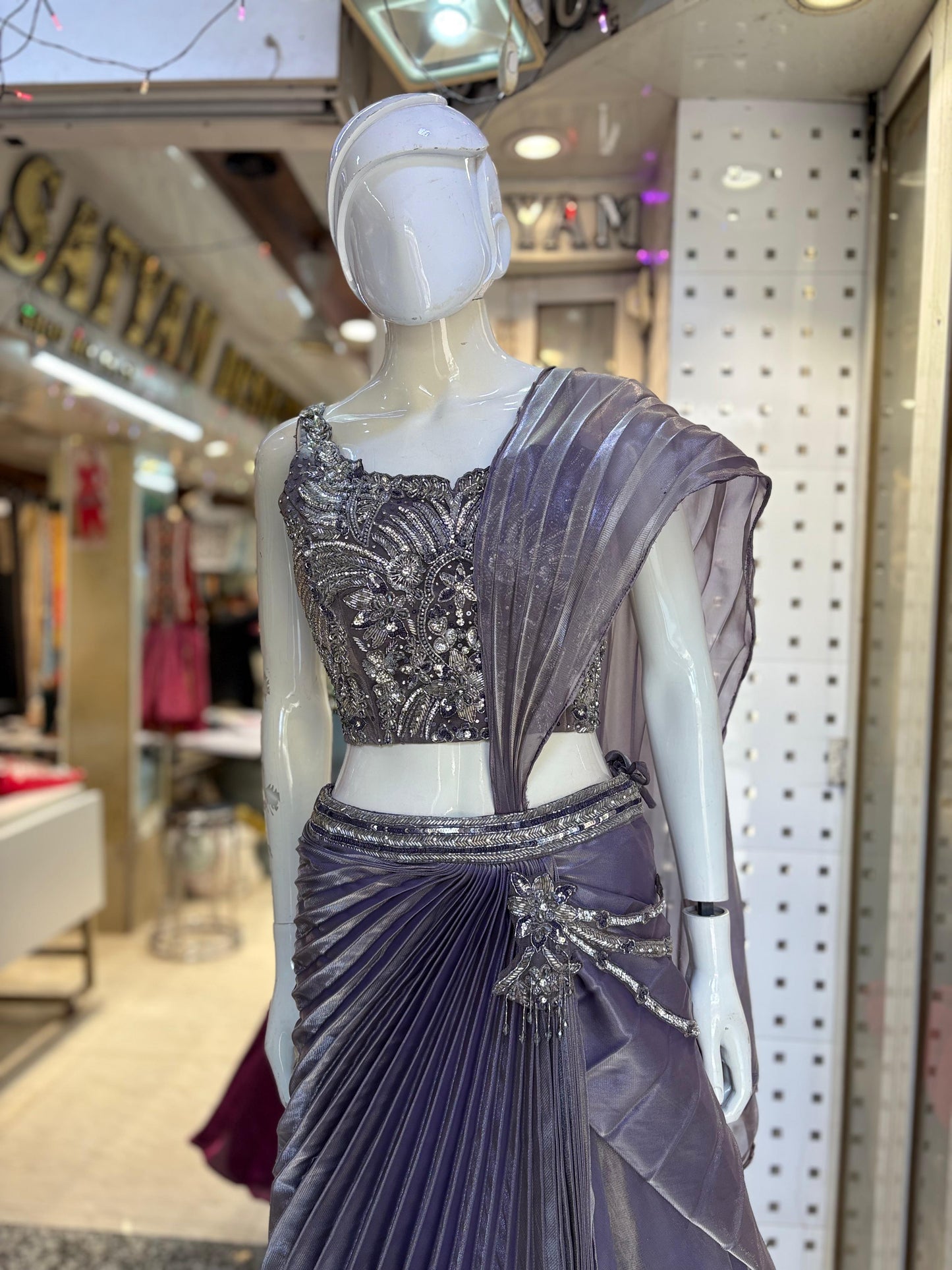 Indowestern croptop skirt with ready saree look